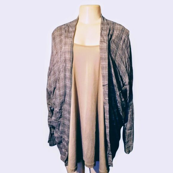 Gray Checkered Open Front Cardigan S - Picture 2 of 3